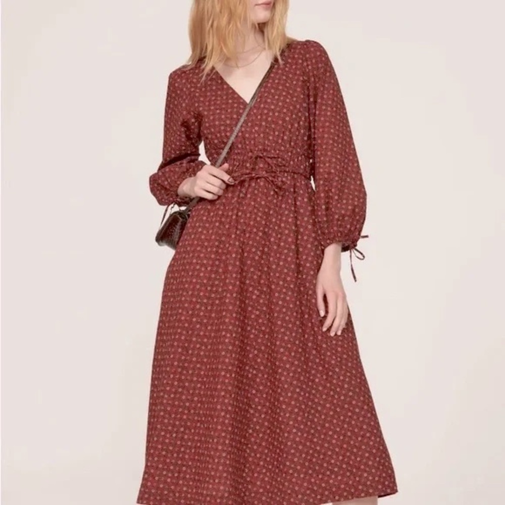 Madewell Sophia Teaberry Tie-Front Midi Dress XL